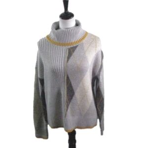 Hem & Thread Gray Patterned Cowl Neck Sweater Size Small
